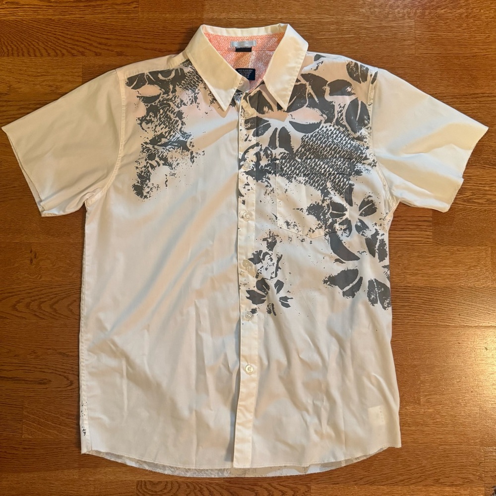Oakley Men's Size Medium Printed Floral Short Sleeve Shirt White Gray Y2K